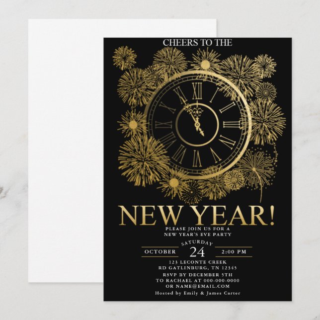 Convite Fogos de artifício Réveillon (Frente/Verso)