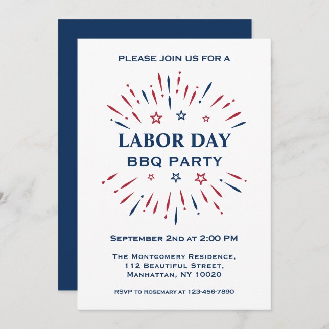 Convite Fogos de artifício Vermelho Azul Azul Festa de CHU (Frente/Verso)