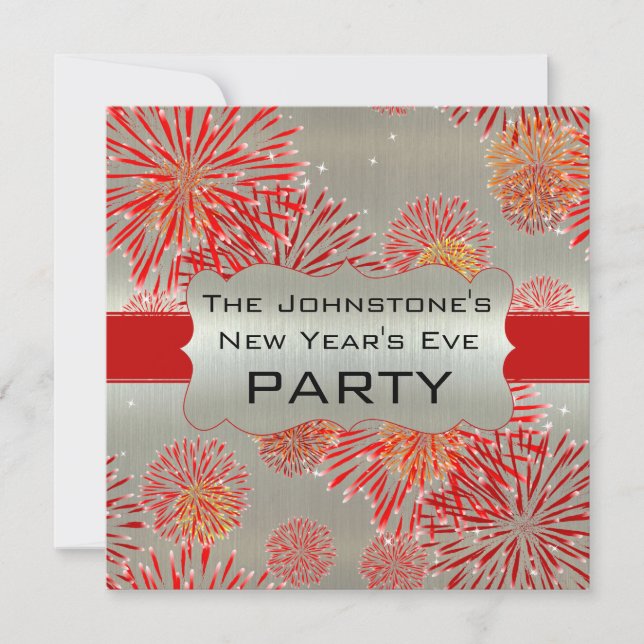 Convite Fogos de artifício vermelhos na festa de véspera d (Frente)