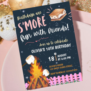 Convite Fogueira de S'more para Meninas Diversão de Amigas