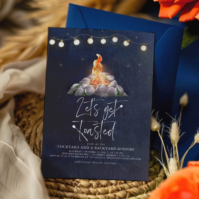 Convite Fogueira no quintal Vamos ficar torrados Festa mod (Let's Get Toasted Bonfire Invitation)