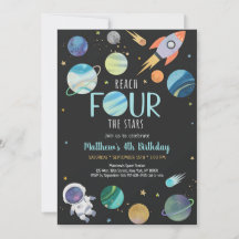 Foguete Astronauta Azul Aniversário de Quatro Anos