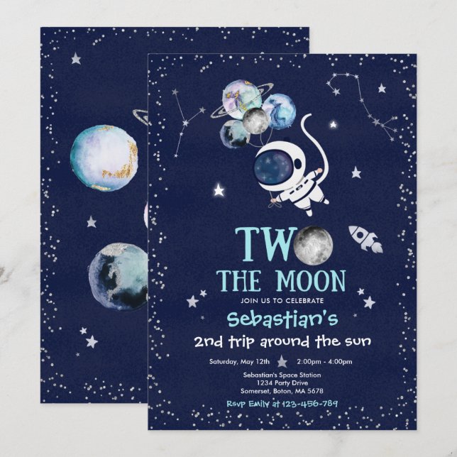 Convite Foguete Astronauta de Festa Espacial Exterior em (Frente/Verso)