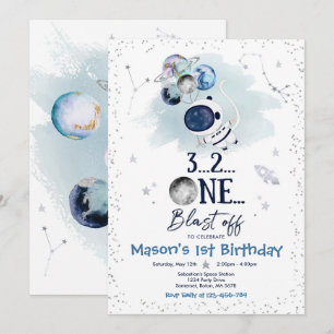 Convite Foguete Astronauta do Planeta de Festa de aniversá