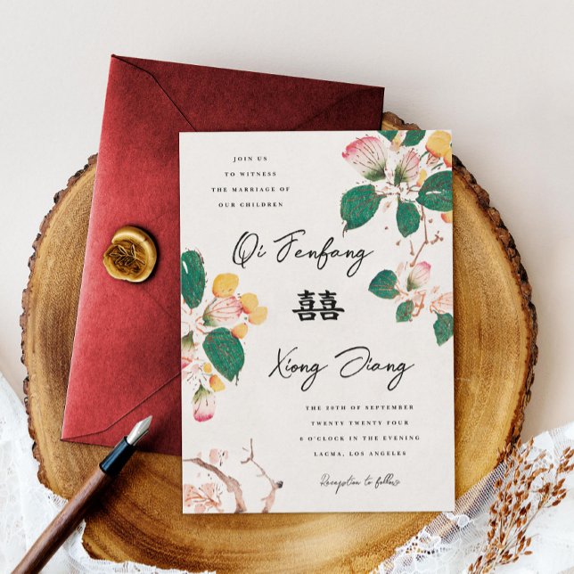 Convite Foguete Chinês Antiquado Casamento de Felicidade D (Criador carregado)