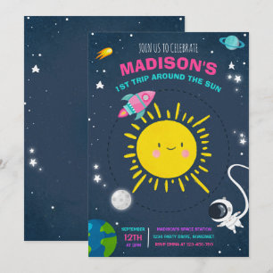 Convite Foguete do Astronauta Rosa Festa de aniversário E