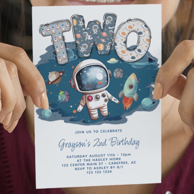 Convite Foguete Espacial Astronauta 2º Aniversário (Criador carregado)