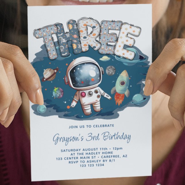 Convite Foguete Espacial Astronauta 3º Aniversário (Criador carregado)