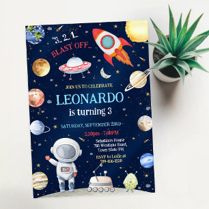 Convite Foguete Espacial Astronauta Galáxia Aniversário 