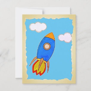 Convite Foguete Espacial de Desenho Animado no Céu Azul Pa