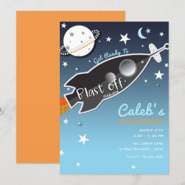 Convite Foguete Espacial decolar Festa de Aniversário