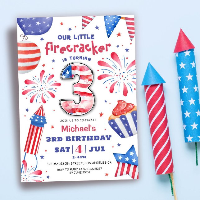 Convite Foguete Patriótico do Firecracker de 4 de julho an (Criador carregado)