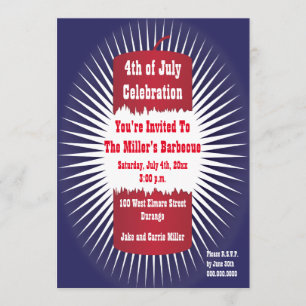 Convite Foguete vermelho, branco e azul