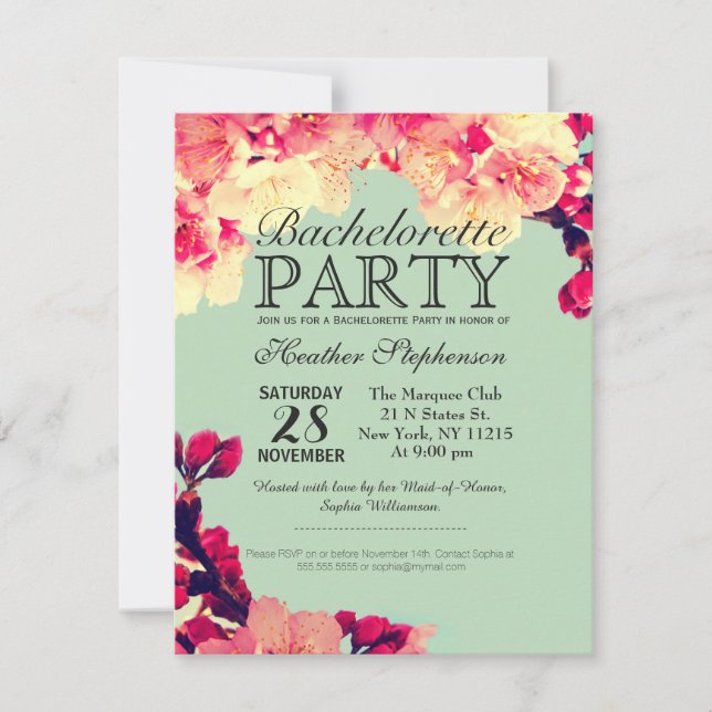 Convite Foguetes de cerejeira elegantes no chá russo (Frente)