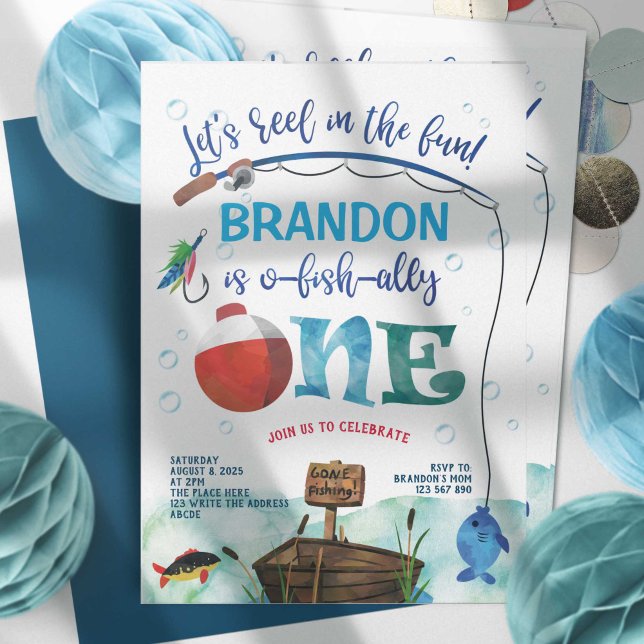 Convite Foi pescar, O-peixe-tudo, o grande, 1rua (o-fish-ally, boy 1st birthday invitation, little fisherman, gone fishing themed birthday invites.)