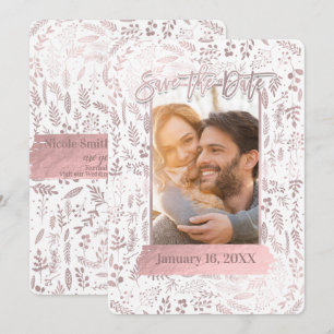 Convite Foil de Ouro Rosa Moderno Save the Date com Foto