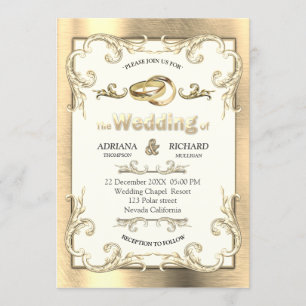 Convite Foil-Dourado-Prata-Latão Casamento Vintage