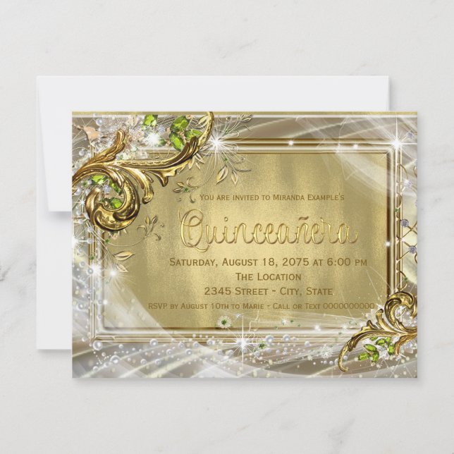Convite Foil Dourado Quinceañera (Frente)