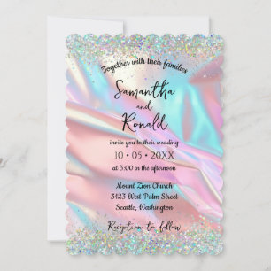 Convite Foil Iridescente Elegante Faux e Casamento Luminos
