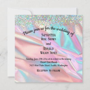 Convite Foil Iridescente Elegante Faux e Casamento Luminos
