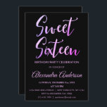 Convite Foil Púrpura Rosa Doce 16 Dezesseis Aniversário<br><div class="desc">Folha de Ombre rosa e roxa Doce 16 Dezesseis Convites de aniversário O Convite de aniversário Foil Moderno e Black Sweet 16 é perfeito para uma Festa de aniversário Sweet 16 moderna.</div>