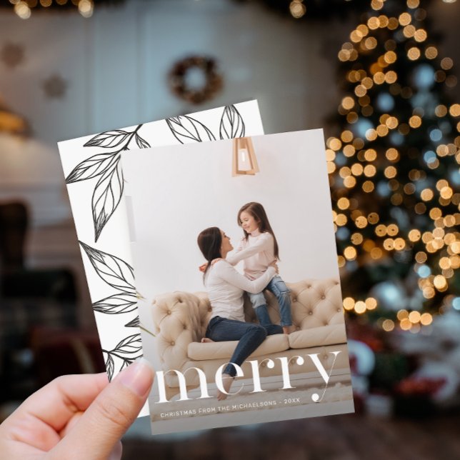 Convite Folafy Black White Impressão Merry Foto de Natal (Criador carregado)