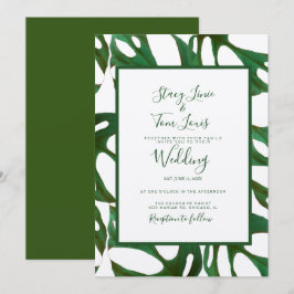 Convite Folha Botânica Monstera Verde Casamento Marrom