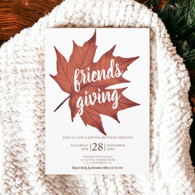 Convite Folha de Ação de Graças da Rússia de Maçal Vermelh (Rustic red brown maple leaf thanksgiving invitation)