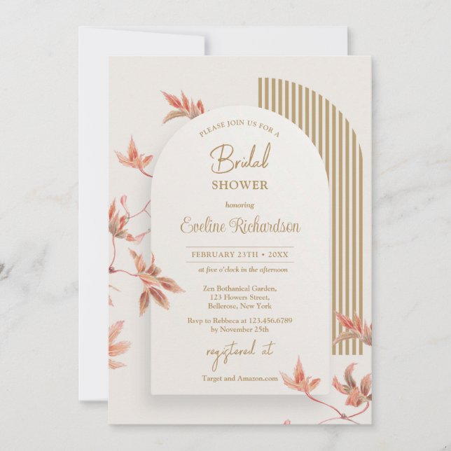 Convite Folha de aquarela elegante deixa dourado (Frente)