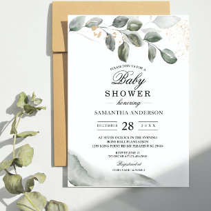 Convite Folha de Aquarela Gentle Greenery Poeira Dourada