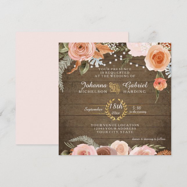 Convite Folha de Blush Floral Queda Rústica Floresta de Ma (Frente/Verso)