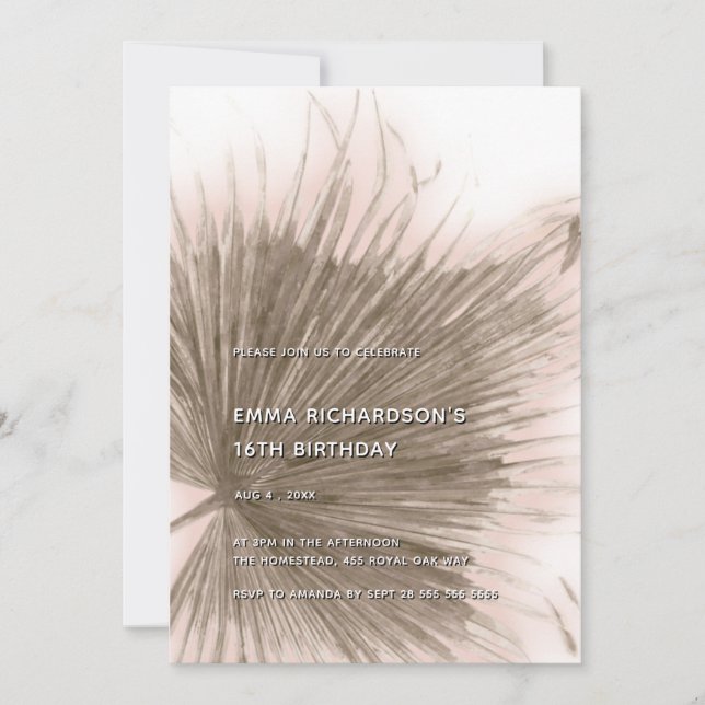 Convite Folha de Botânica Tropical de Palma Rosa 16.º Aniv (Frente)