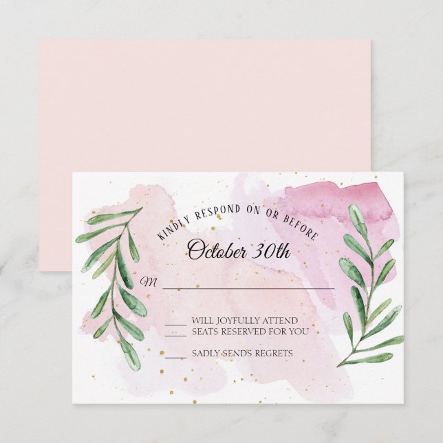 Convite Folha de Eucalipto Rústica Dourado Moderno RSVP Aq (Frente/Verso)