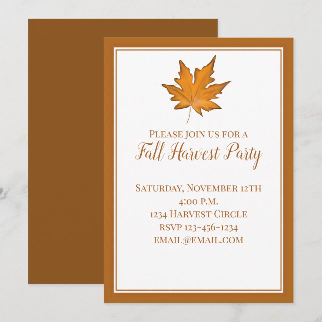 Convite Folha de Mapas de outono Castanho Simples (Frente/Verso)