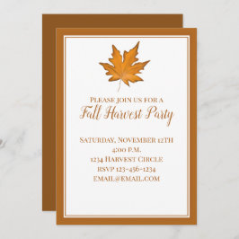 Convite Folha de Mapas de outono Castanho Simples