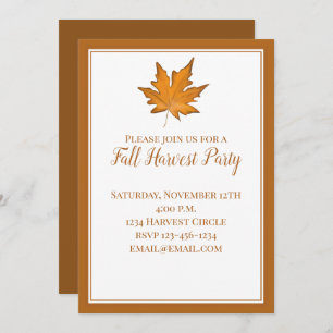 Convite Folha de Mapas de outono Castanho Simples