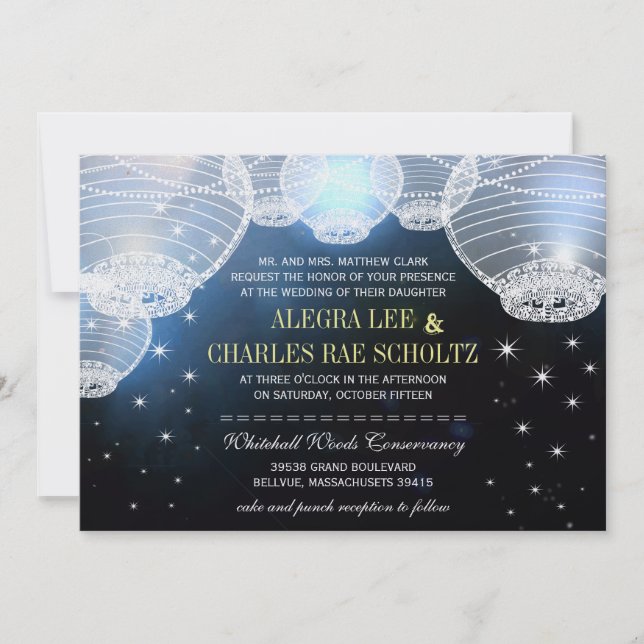 Convite Folha de Marinho de Casamento Lanterna Die Corte (Frente)