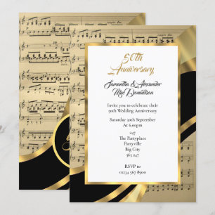 Convite Folha de música aniversário de bodas de ouro