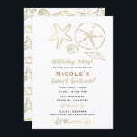 Convite Folha de Ouro Conchas do Mar Chic Beach Sweet 16<br><div class="desc">Personalize este convite elegante para qualquer evento. ( o texto em ouro pode ser suprimido)</div>