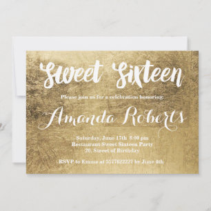 Convite Folha de ouro de luxo Sweet 16