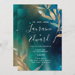 Convite Folha de ouro do céu da galáxia verde-esmeralda