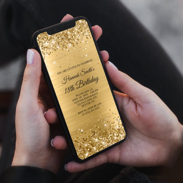 Convite Folha de ouro escovada 18º Aniversário (Criador carregado)