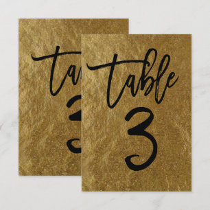 Convite Folha de Ouro Moderno Número de Mesa 3 em Script