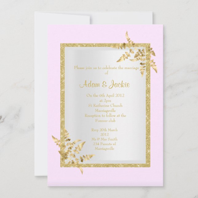 Convite Folha de ouro rosa-prateado, ELEGANTE CLASSES WEDD (Frente)