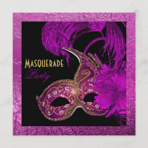 Convite Folha de ouro roxo do partido Mascarada quinceañe