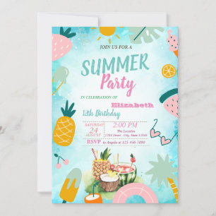 Convite Folha de Palme,Festa de Aniversário de Frutas Trop