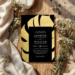 Convite Folha de Palmeira em Preto Casamento Código QR Chi