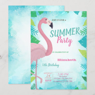 Convite Folha de Palmeira, Flamingo Rosa, Festa de Anivers