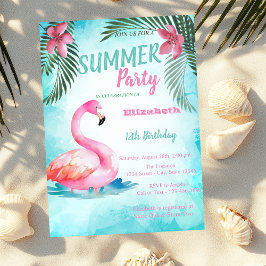 Convite Folha de Palmeira,Flamingos Rosa de Aniversário