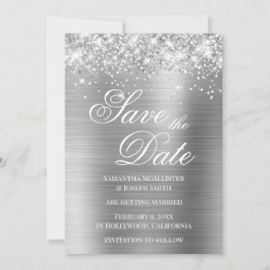 Convite Folha de Prata da Glittery Salve a Data